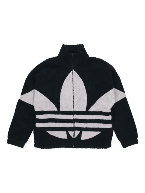 adidas originals Contrasting Colors Logo Suede Stand Collar Sports Jacket Black HC0325