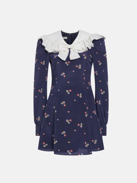 FLOWER PRINT SILK MINI DRESS WITH COLLAR