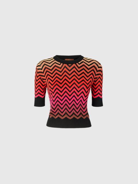 Short-sleeved crewneck sweater with dégradé chevron motif