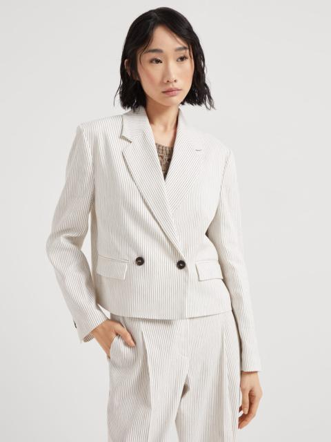 Comfort linen and cotton chalk stripe twill cropped blazer with monili