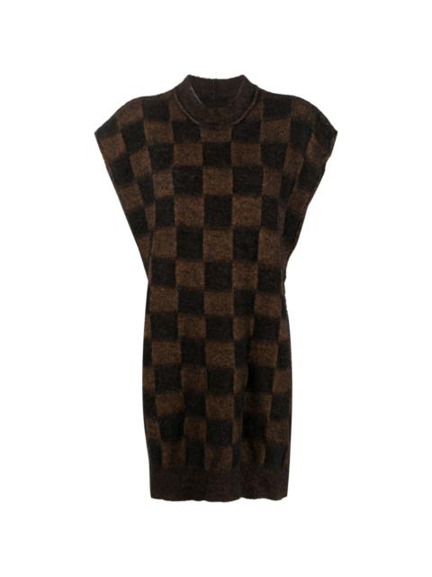 checkerboard-pattern knitted vest