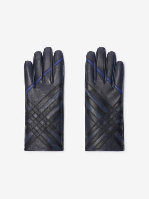 Check Intarsia Leather Gloves