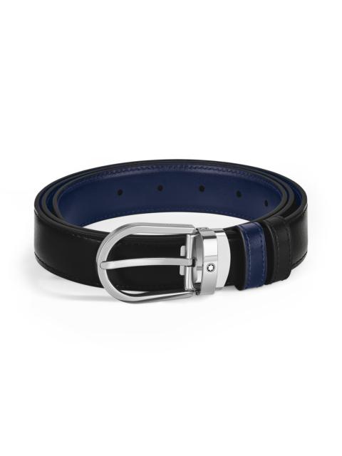 HORSESHOE BUCKLE BLACK/INK BLUE 30MM REVERSIBLE LEATHER BELT