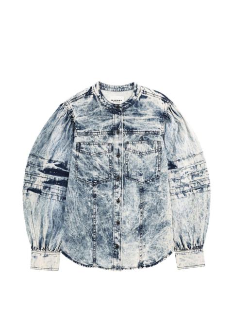 puff-sleeved denim shirt