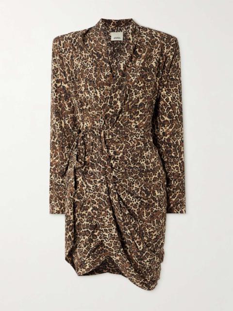 Cleora asymmetric belted leopard-print stretch-silk dress
