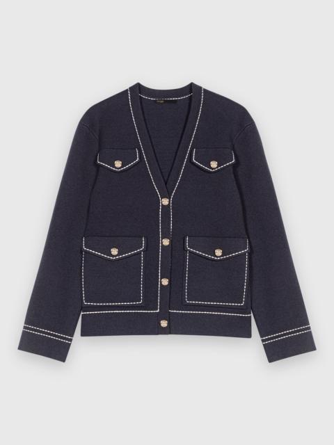 Long topstitched knit cardigan