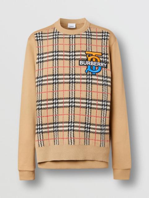 Monogram Motif Check Cashmere Panel Sweatshirt