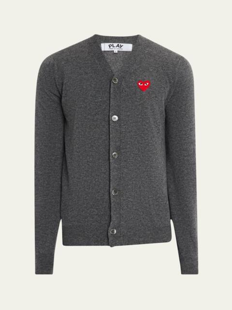Men's Small Heart Wool Cardigan Sweater