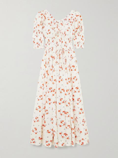 Ischia Shirred Floral-print Organic Cotton-blend Voile Midi Dress