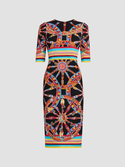 Women's Printed Stretch Silk Midi Dress - Variante Abbinata