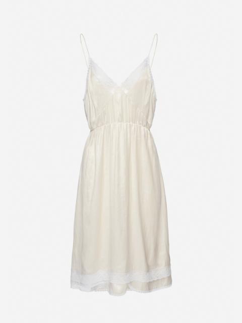 Lace-trim slip midi dress in cream