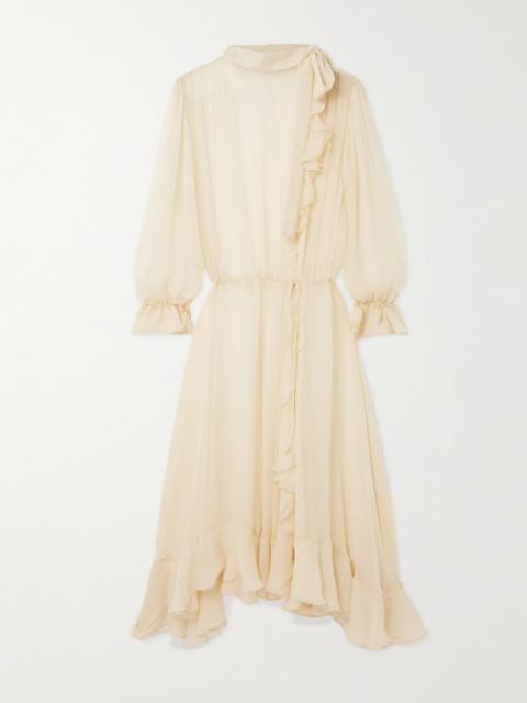 Abae Asymmetric Ruffled Silk-mousseline Midi Dress