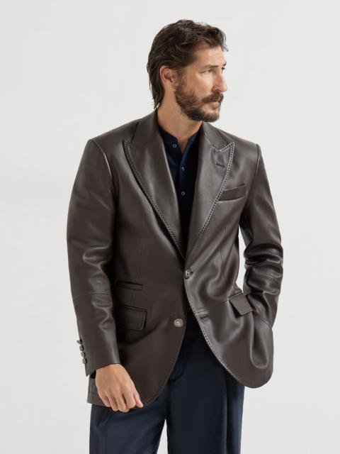 Matte calfskin blazer with peak lapels