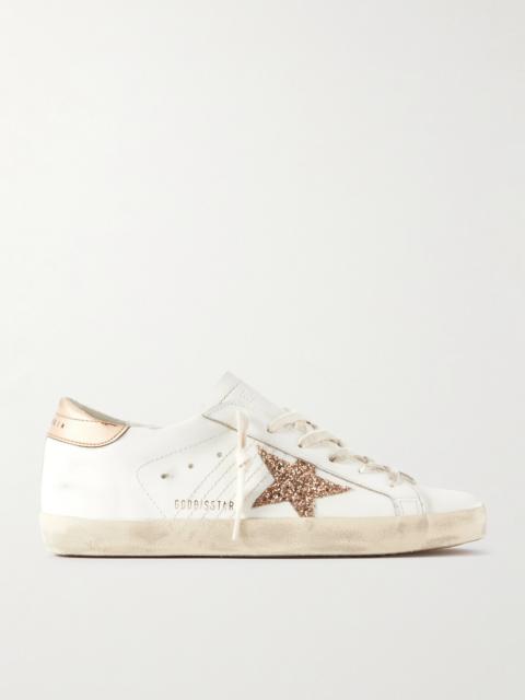 Super-star Distressed Glittered Leather Sneakers