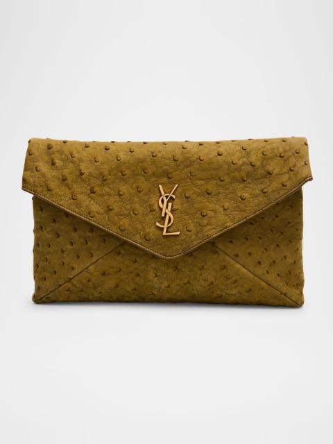 Large YSL Envelope Clutch Bag in Ostrich Nubuck
