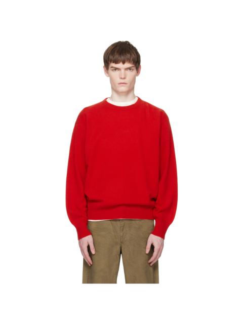 Red Pure Cashmere Knit Crew Neck LS Sweater