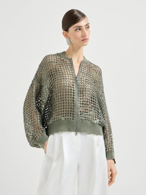 Dazzling net embroidery cardigan in silk and linen