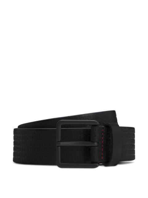 LEATHER BELT WITH EMBOSSED LOGOS