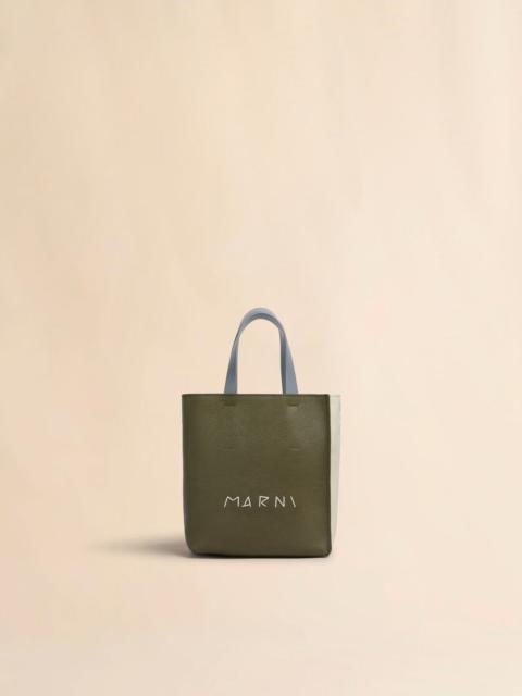 DEEP GREEN CREAM AND BLUE LEATHER MUSEO MINI BAG WITH MARNI MENDING EMBROIDERY