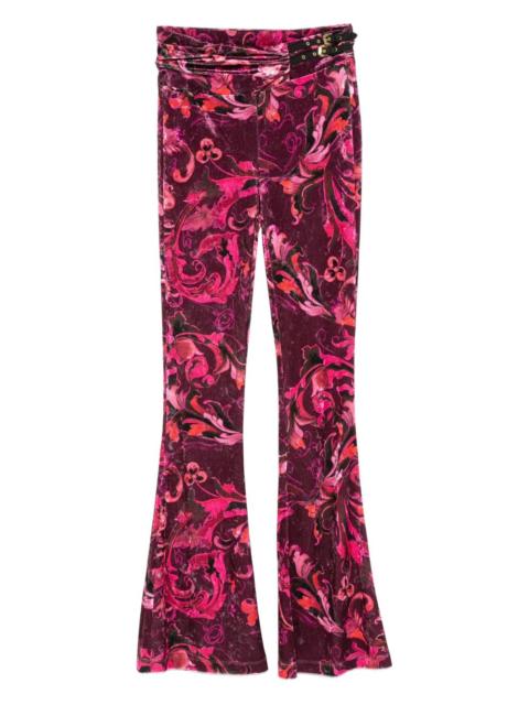 floral-print velvet trousers