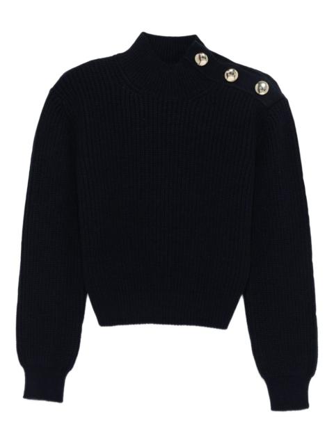 high-neck button-detail sweater