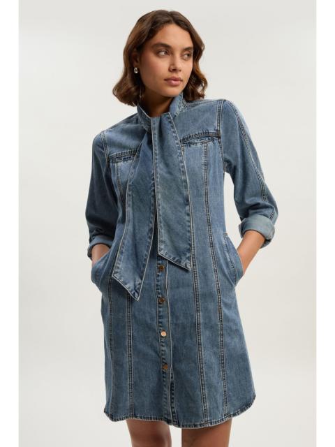 Denim Pussy Bow Shirt Dress