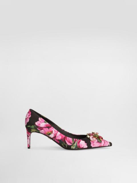 Printed brocade pumps