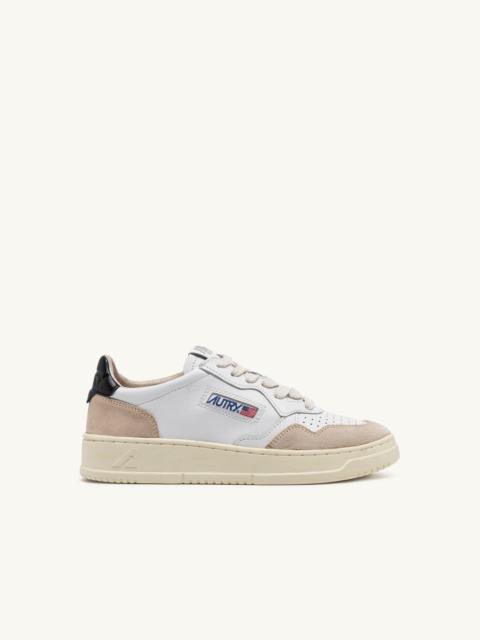 MEDALIST LOW SNEAKERS IN WHITE AND BLACK LEATHER AND BEIGE SUEDE