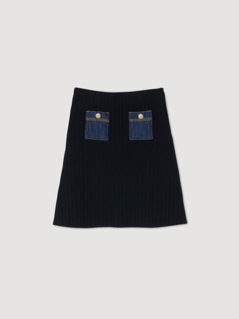MINI KNIT AND DENIM SKIRT