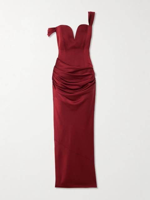 Off-the-shoulder Draped Cady And Satin Gown