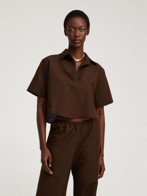 AMERICANO LINEN CROPPED HENLEY SHIRT