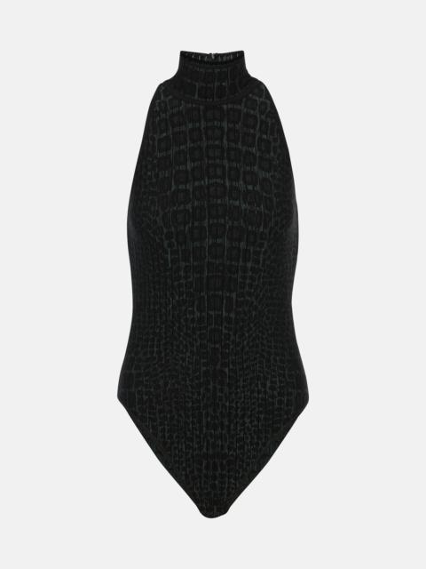 Croc-effect halterneck bodysuit