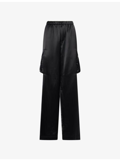 Delny Patch-Pocket Satin Cargo Pants