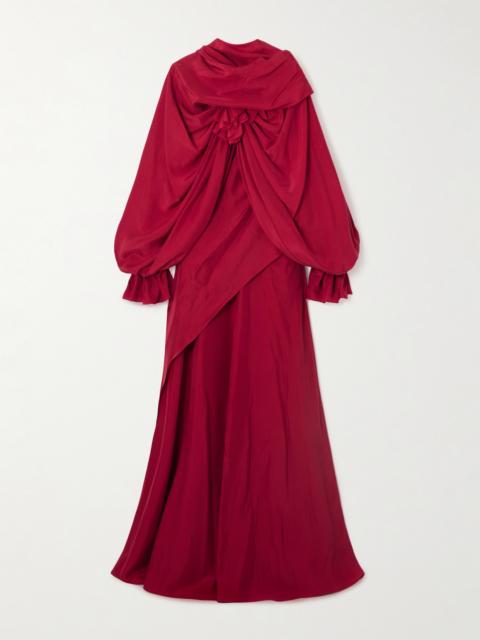 Cape-effect Ruffled Draped Silk-habotai Gown