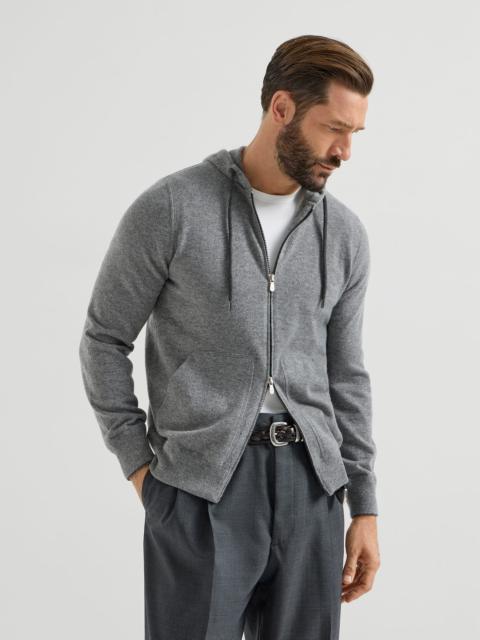 Cashmere sweatshirt-style cardigan with hood