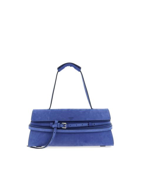 Tie Me embossed-logo suede shoulder bag