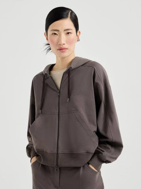 Stretch cotton lightweight French terry sweater with print