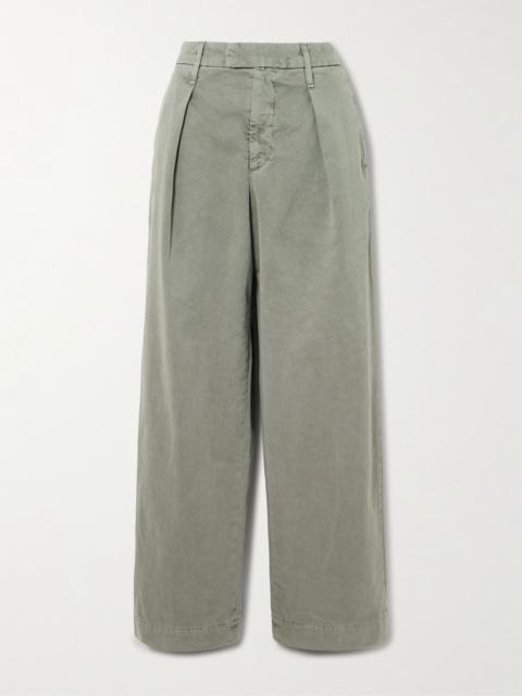 Pleated cotton wide-leg pants Sage green