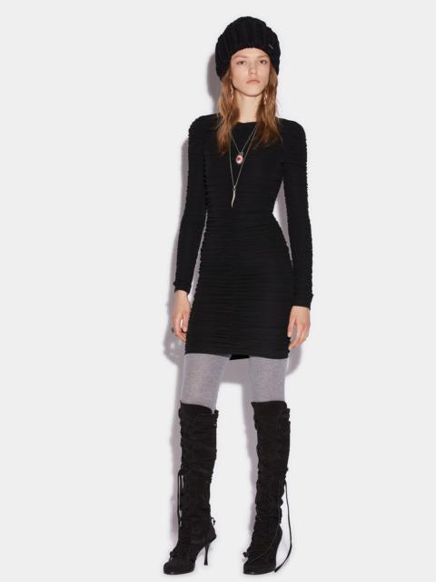 RUCHED LONG SLEEVE MINI DRESS