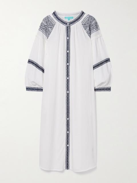 Ally Belted Embroidered Voile Midi Dress