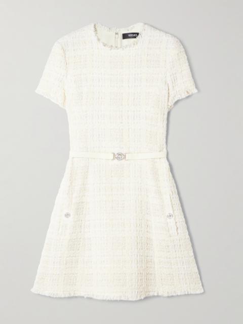 Belted Metallic Cotton-blend Tweed Mini Dress
