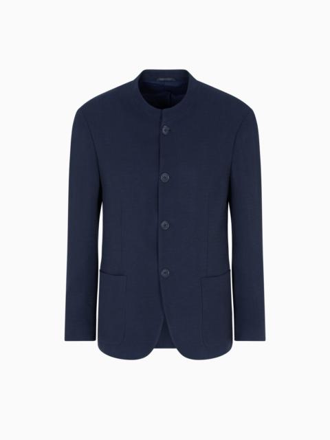 CUPRO AND VISCOSE SINGLE-BREASTED JACKET WITH A MICRO CHEVRON MOTIF