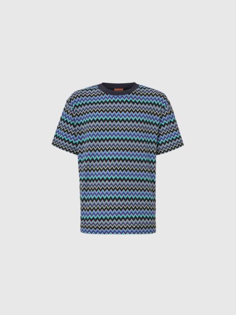 Zig zag cotton crewneck T-shirt with contrasting collar
