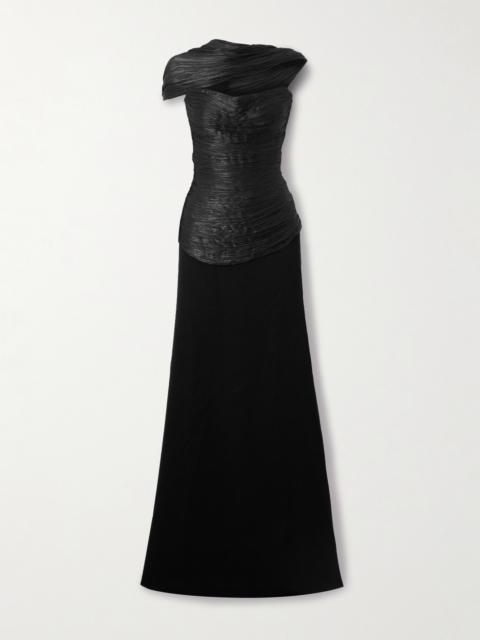 Strapless Plissé-satin And Crepe Gown And Cape