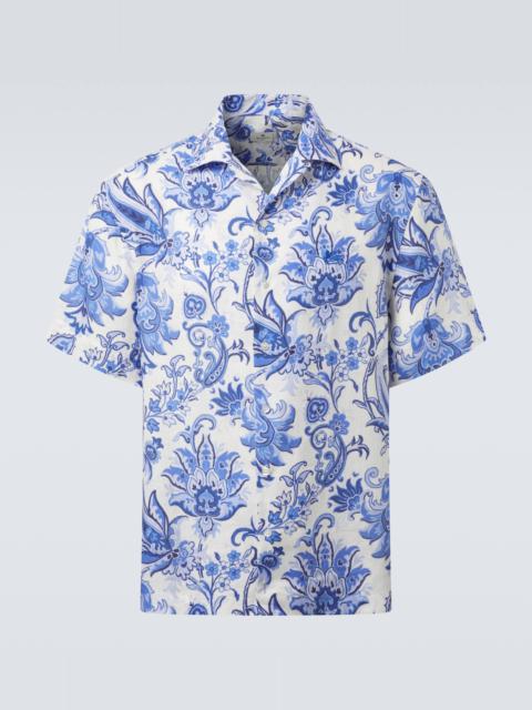 Printed linen bowling shirt