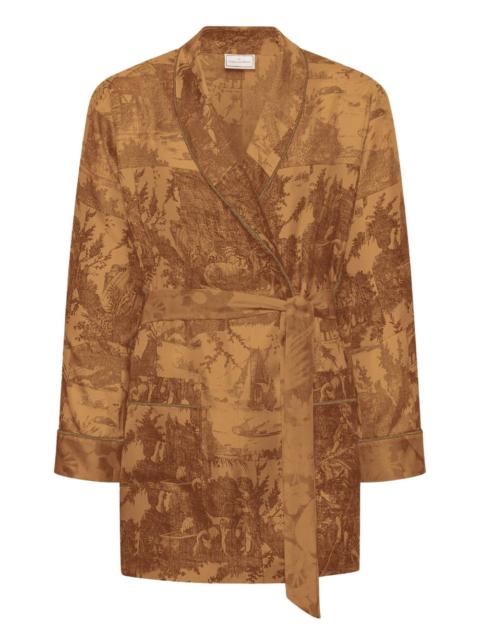 landscape-print belted robe