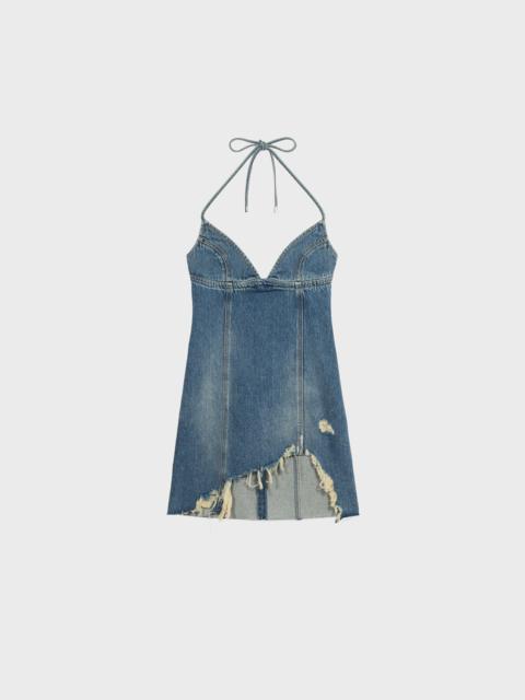 DISTRESSED DENIM DRESS WITH FRINGES