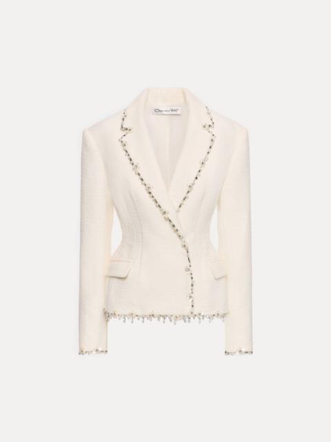 FLORAL JEWELED FRINGE TWEED JACKET