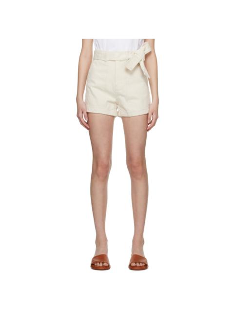 Beige Ribbon Denim Shorts