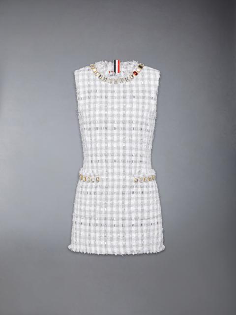 GINGHAM SATIN RIBBON TWEED MINI PENCIL DRESS WITH SWAROVSKI CRYSTAL